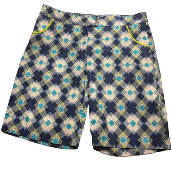 🌺PGA TOUR Geometric Patterned Bermuda Golf Shorts in Blue/Green Size 8🌺 - Picture 1 of 4